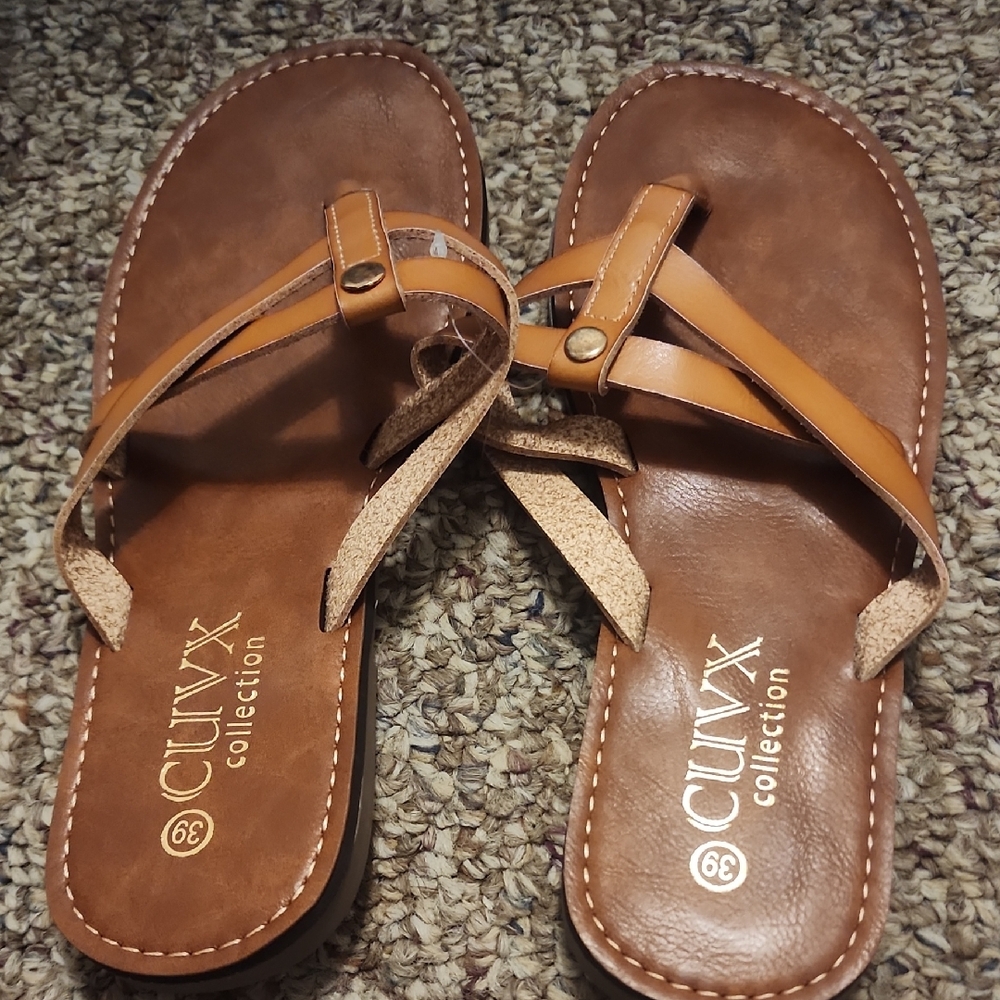 Women's Brown Leather Thong Sandals